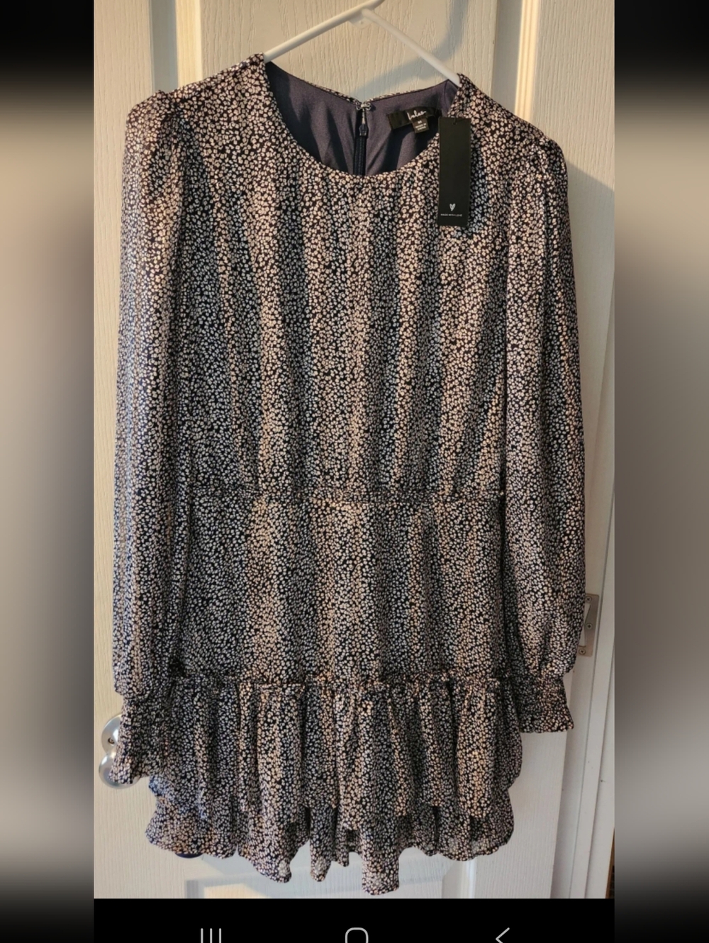 NWT LULUS SIZE MEDIUM DRESS Navy & White Dotted Ruffle Hem Dress